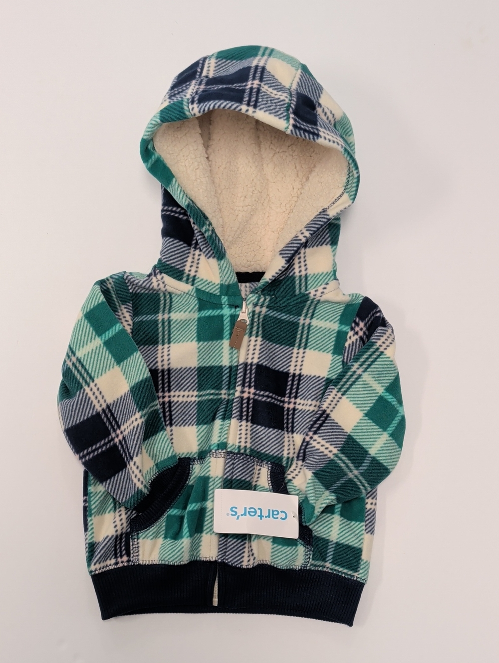 Carter's Plaid Sherpa-Lined Hooded Jacket - Teal, Navy & Cream